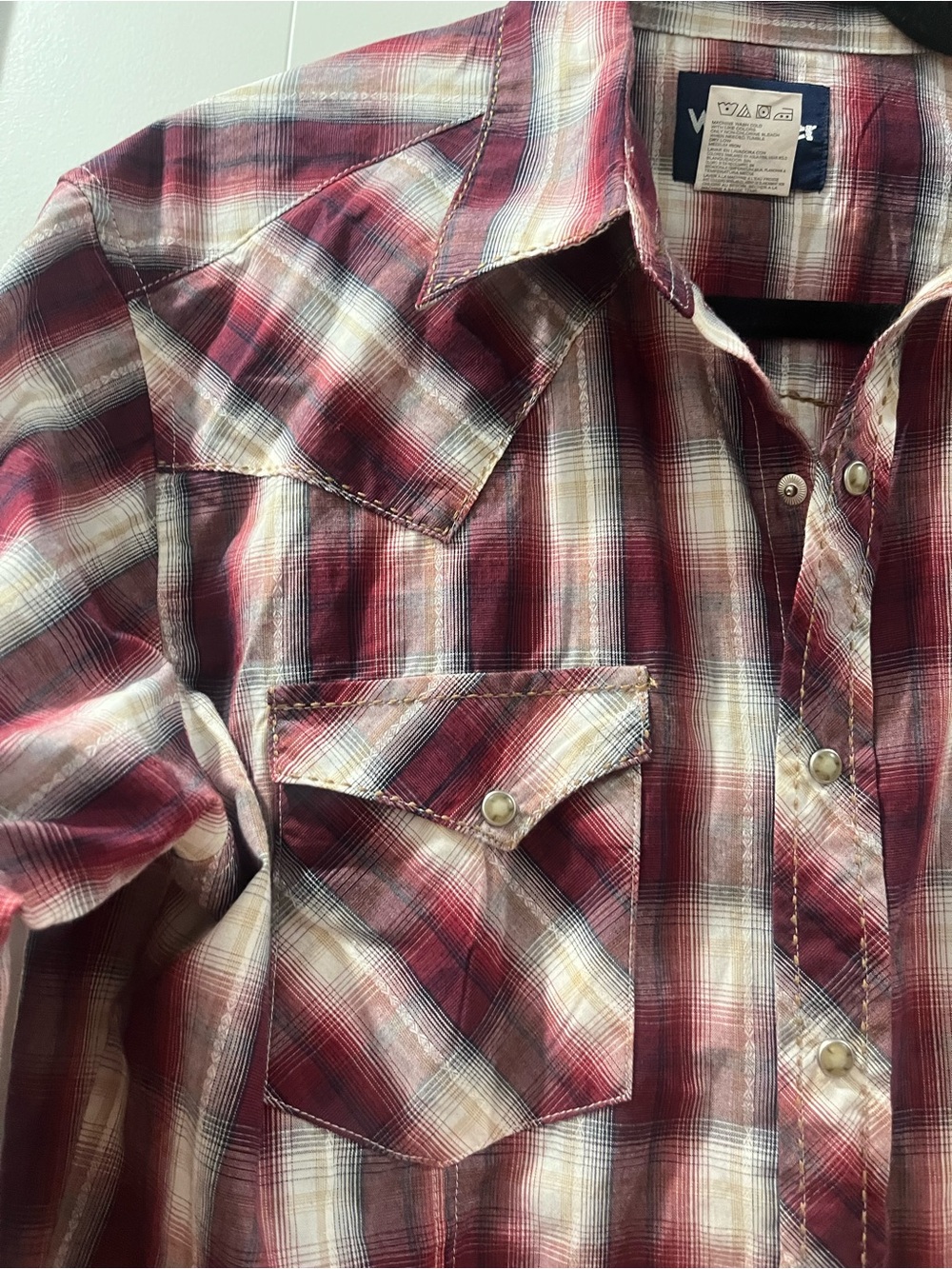 Vintage Western Plaid Wrangler Medium Pearl Snap Button Down Festival Concert - Picture 5 of 13